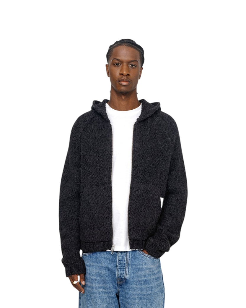 STUSSY Chunky Knit Zip Hoodie Black