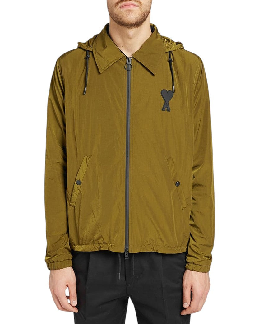 AMI Heart Logo Hooded Windbreaker Olive
