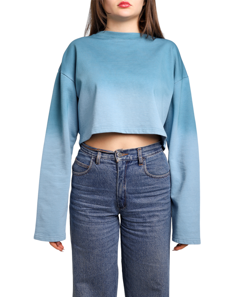 Acne Studios Sprayed Cropped Cotton Sweatshirt Aqua Blue