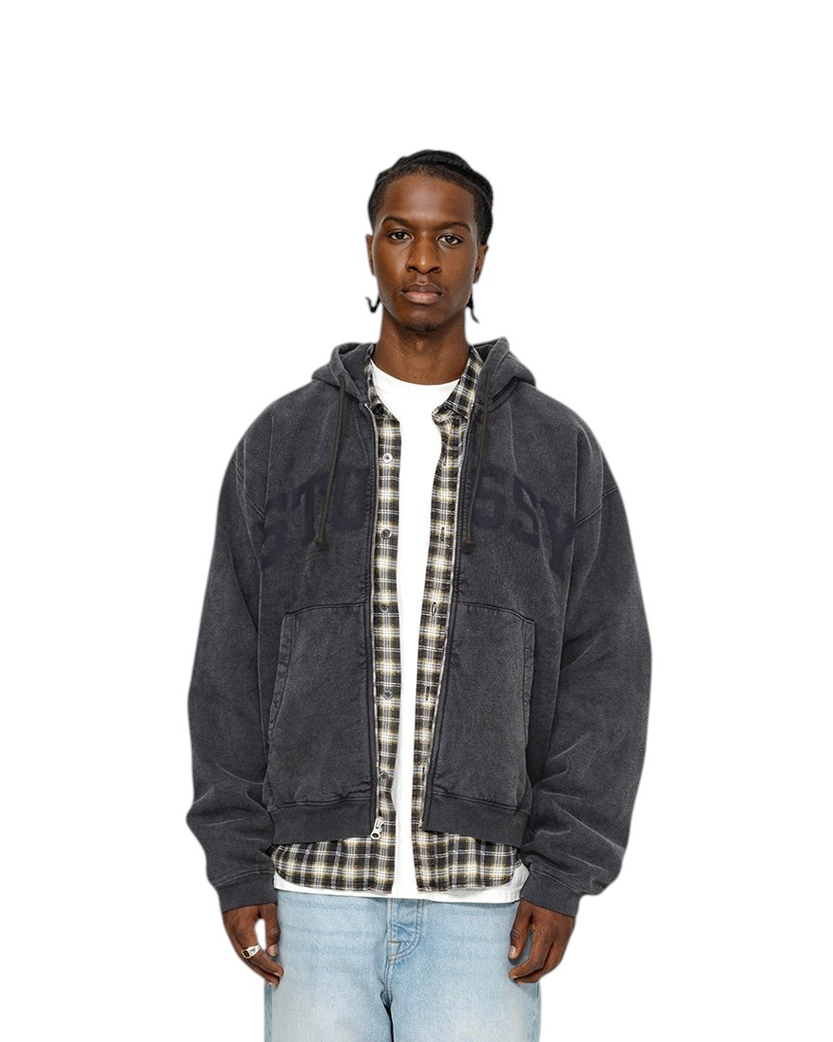 STUSSY Zip Hoodie Faded Graphic Washed Black