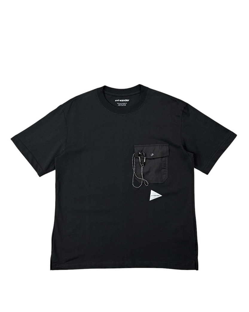 And Wander Heavy Cotton Pocket T-Shirt Black