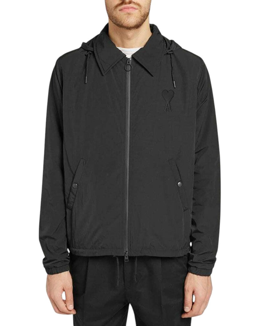 AMI Heart Logo Hooded Windbreaker Black