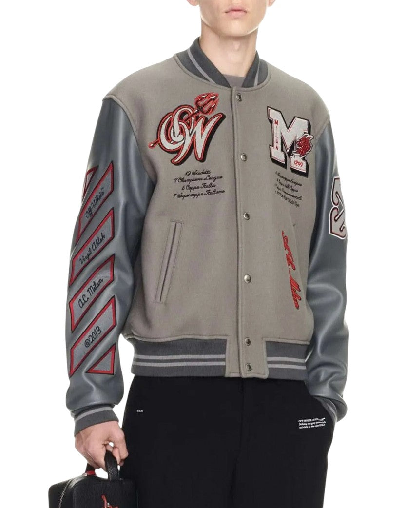 Off-White c/o AC Milan Logo Varsity Jacket Grey