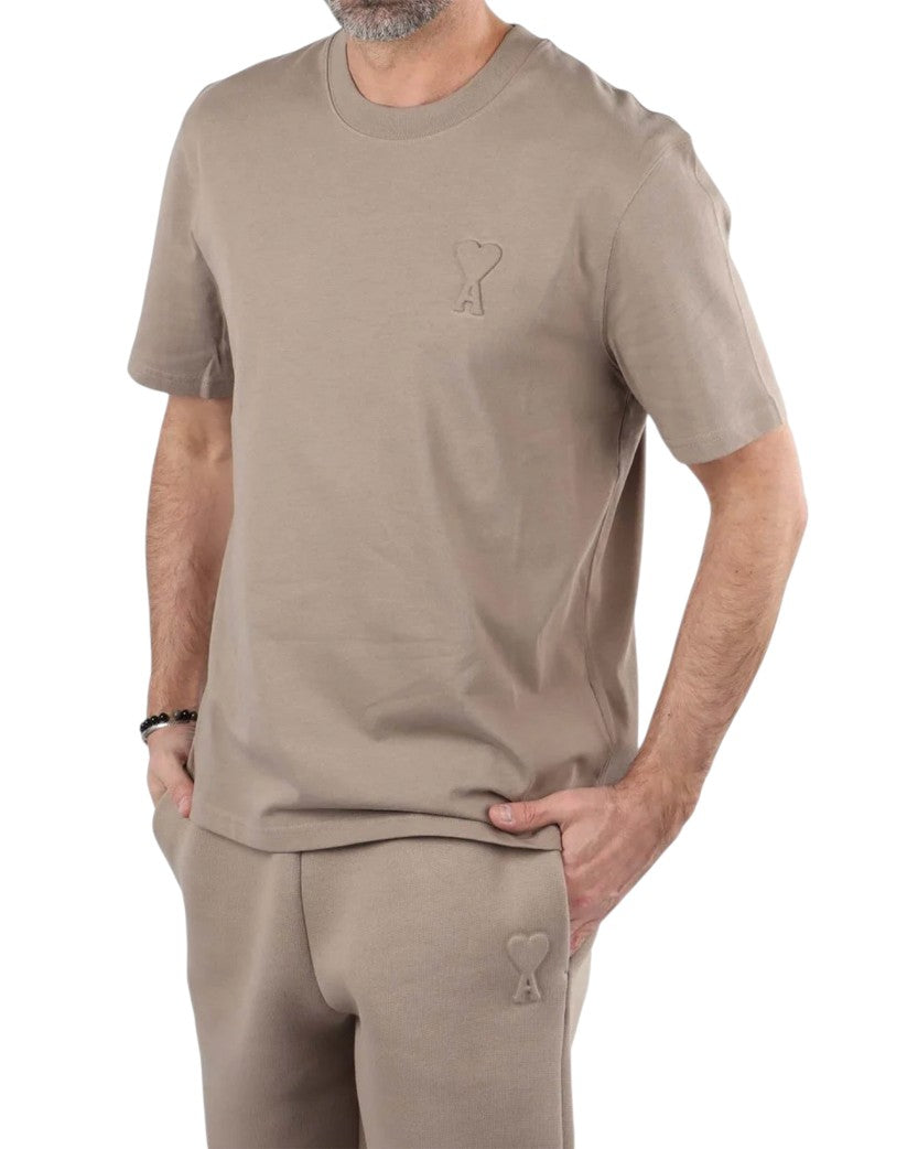 AMI Paris Ami De Coeur Embossed Heart T-Shirt Brown
