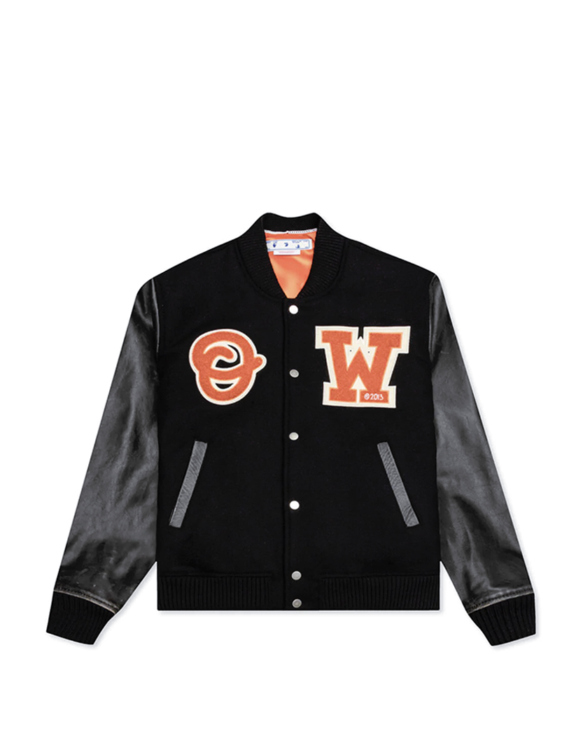 Off-White OW Patch Leather Sleeve Varsity Black & Orange