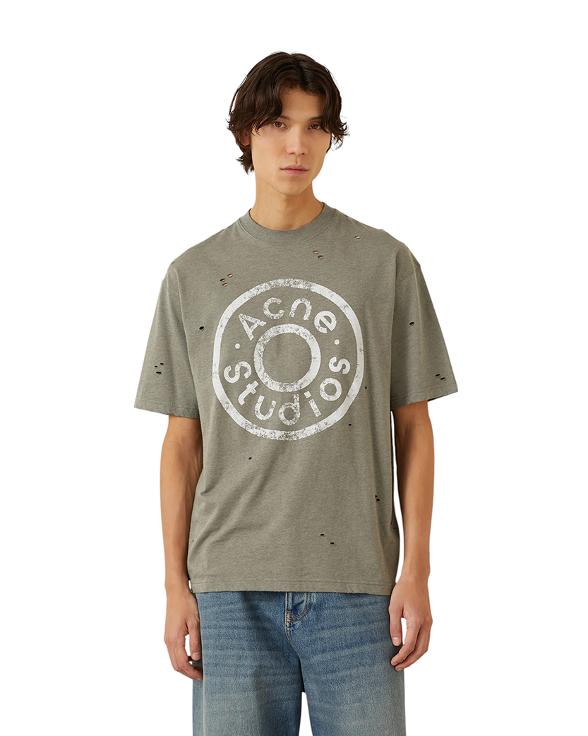 Acne Studios Distressed Logo Print T-Shirt Grey