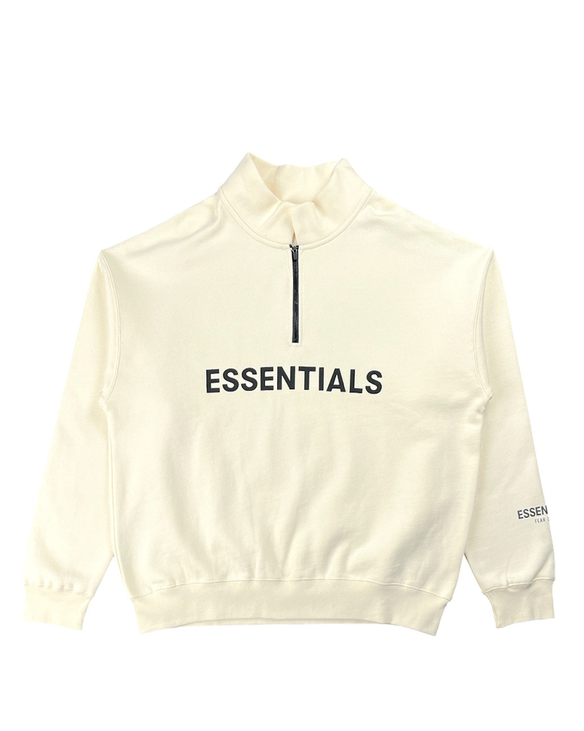 Fear Of God Essentials Front Logo Half Zip Sweat Buttercream