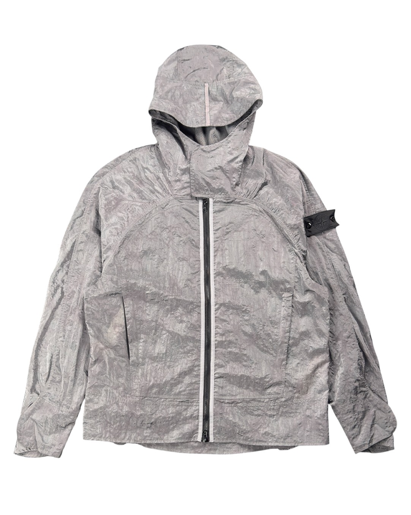 40426 Short Parka Nylon Metal Waffle Print Grey