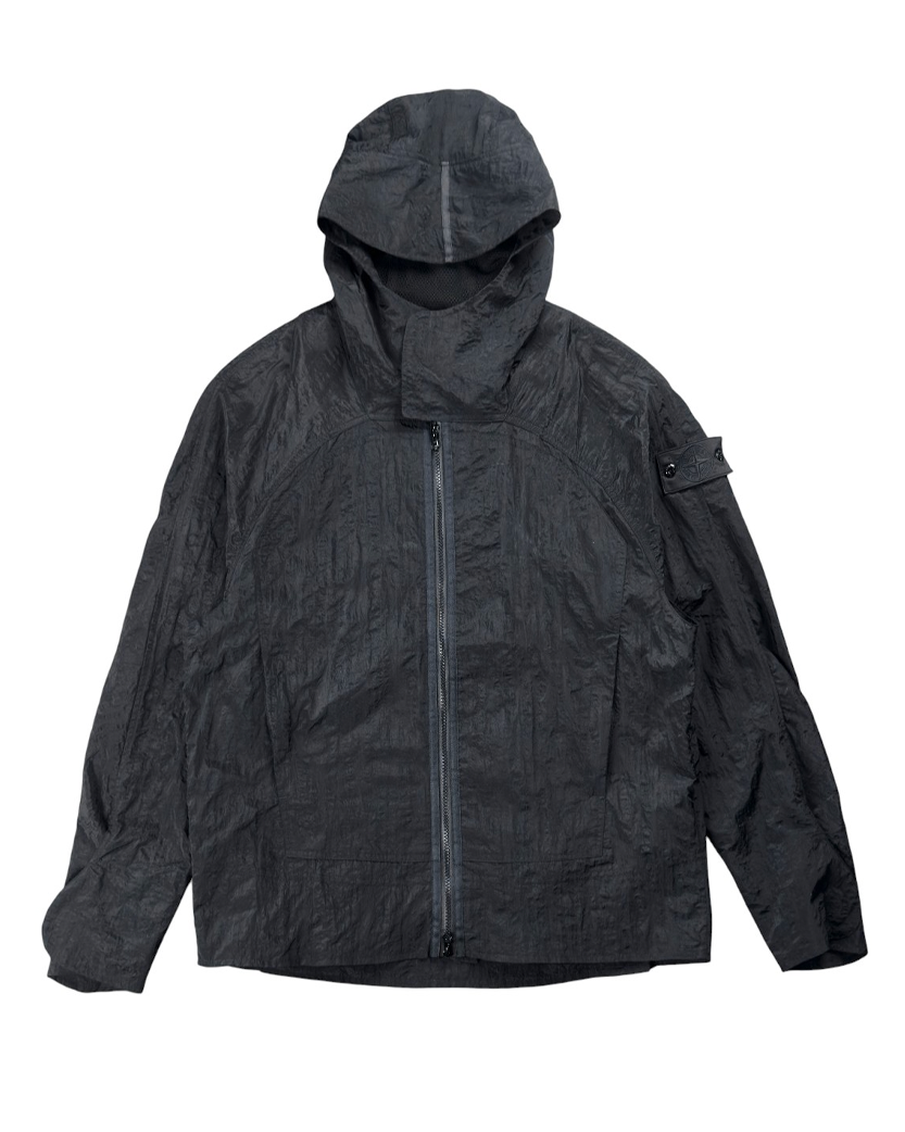 40426 Short Parka Nylon Metal Waffle Print Black