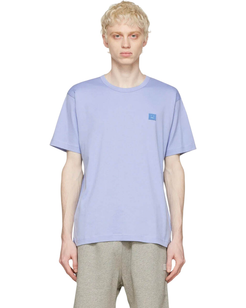 Acne Studios T-Shirt With Ellison Face Patch Light Blue