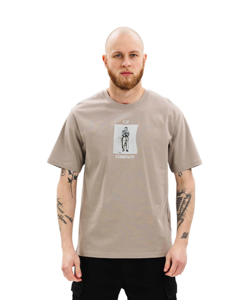 C.P. Company 30/2 Mercerized Jersey Twisted Graphic T-Shirt Grey