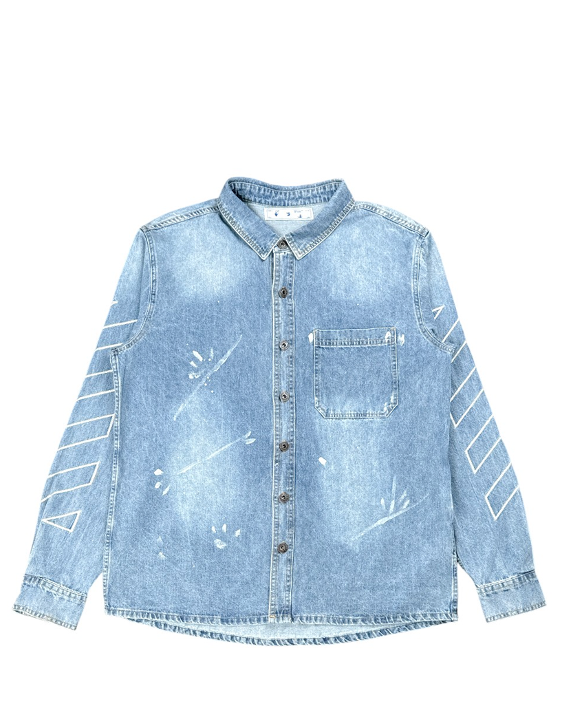 Off-White Diag Outline Paint Denim Shirt Grey
