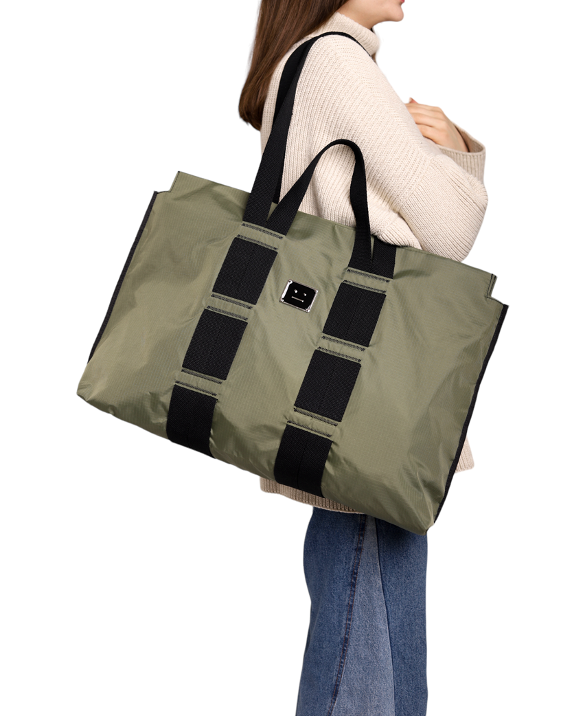 Acne Studios Arvid Plaque Face Tote Bag Khaki Green