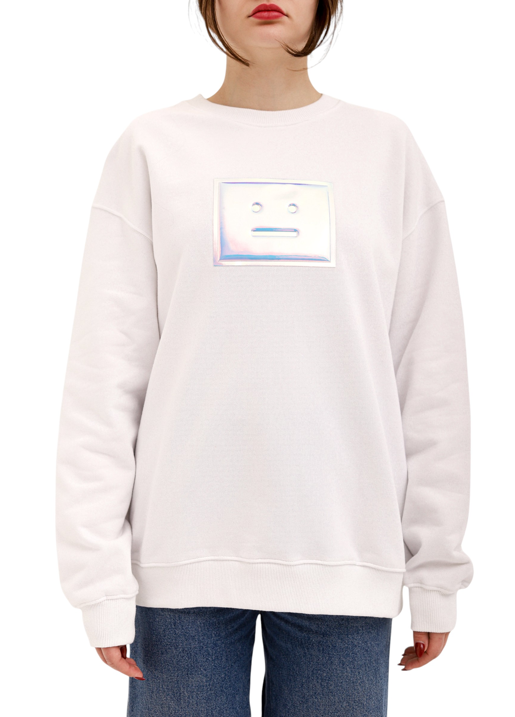 Acne Studios Metallic Face Oversized Cotton Sweater White