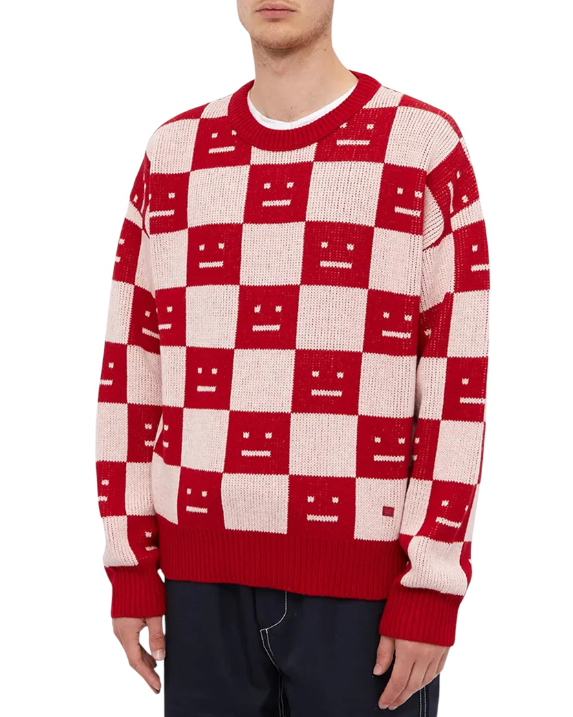 Acne Studios Face Maglia jacquard wool sweater Red