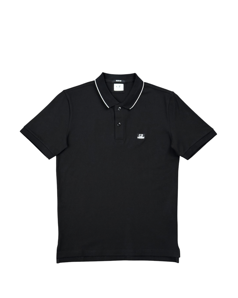 C.P. Company Stretch Piquet Regular Striped Collar Polo Shirt Black