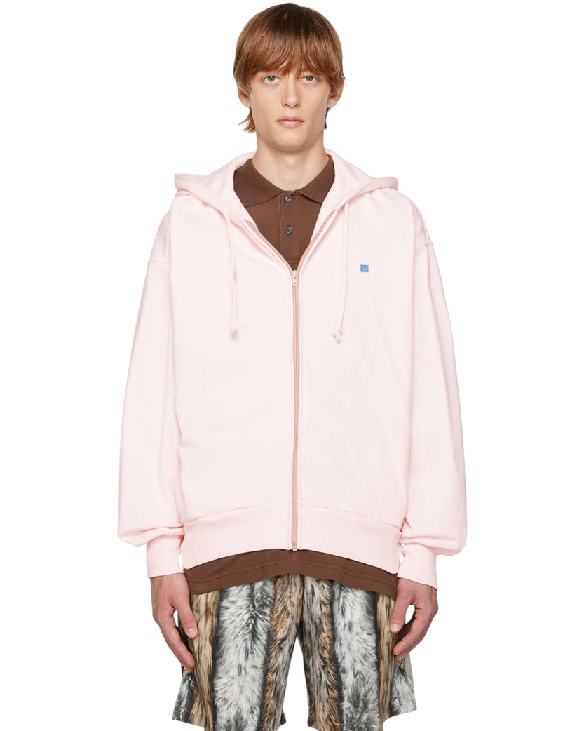 Acne Studios Color Face Patch Zip Hoodie Pink
