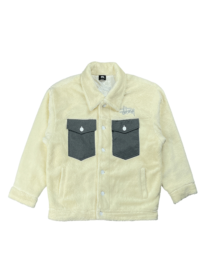 STUSSY Teddy Jacket Front Double Pockets White