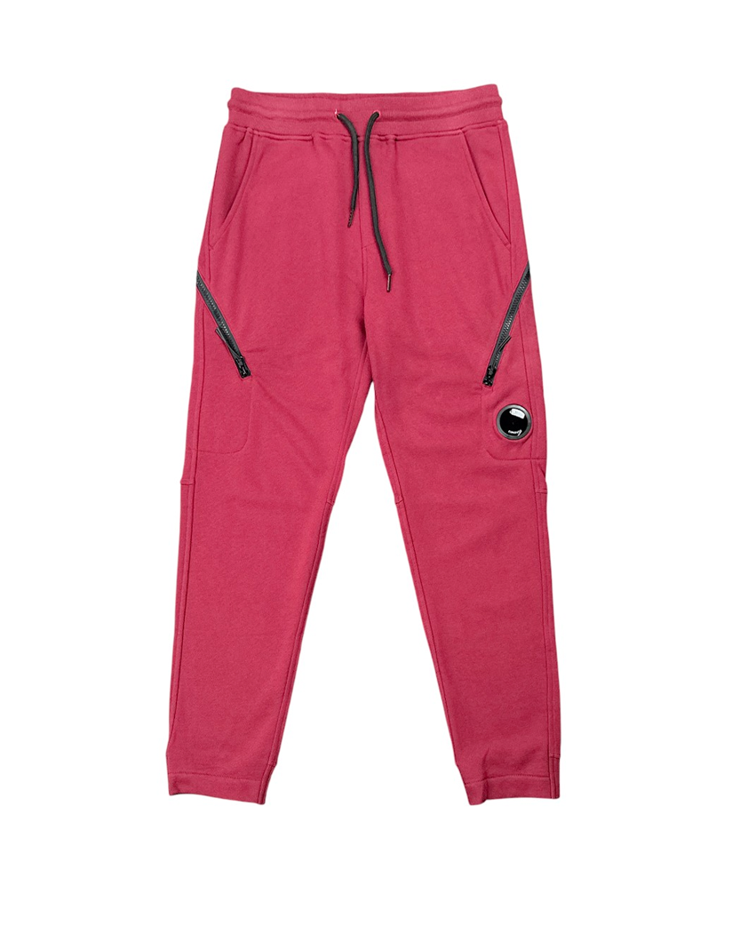 C.P. Company Diagonal Raised Fleece Double Zip Lens Sweatpants Red