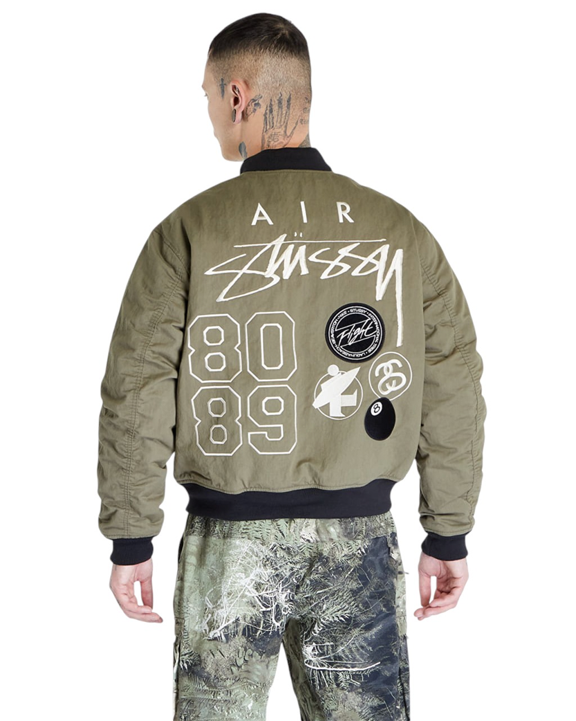 Stussy x Nike Reversible Varsity Jacket Medium Olive/Bright Mandarin