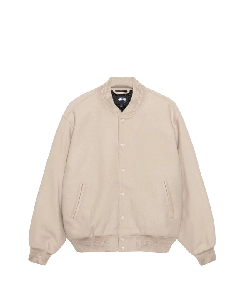 STUSSY Sport Melton Varsity Jacket Beige