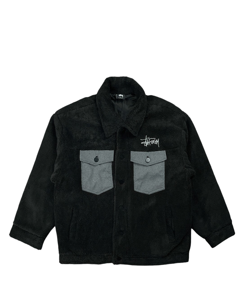 STUSSY Teddy Jacket Front Double Pockets Black