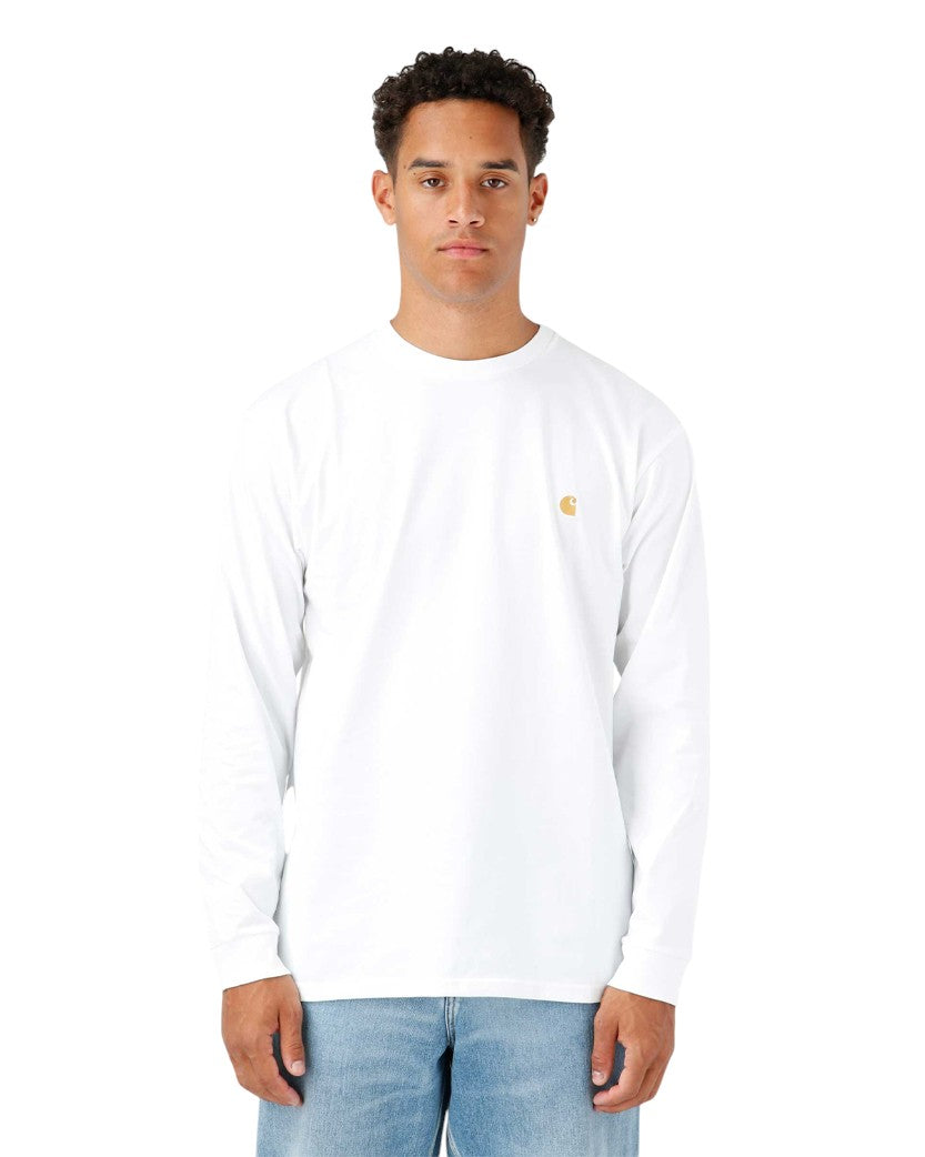 Carhartt WIP Chase Golden Logo Long Sleeve White
