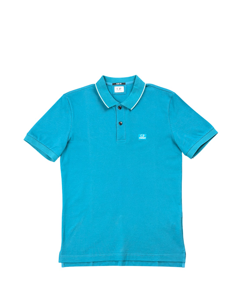 C.P. Company Stretch Piquet Regular Striped Collar Polo Shirt Peacock Green