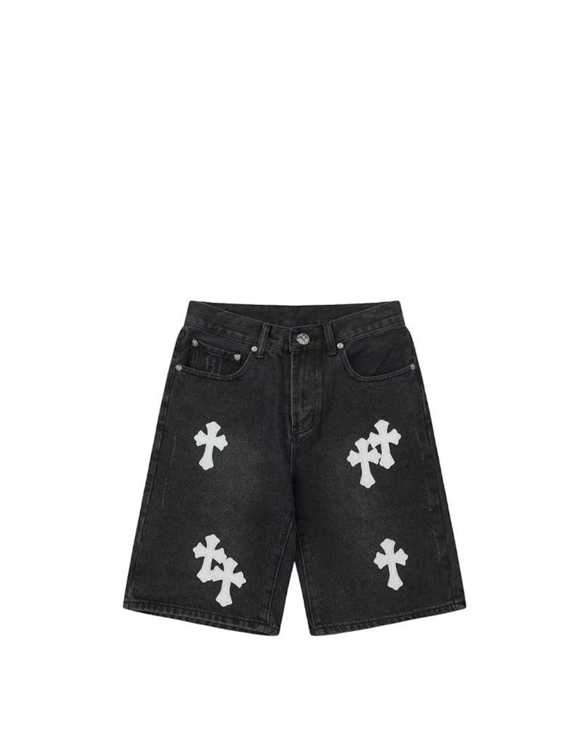 Chrome Hearts Denim Shorts with White Cross Black CH147-BK