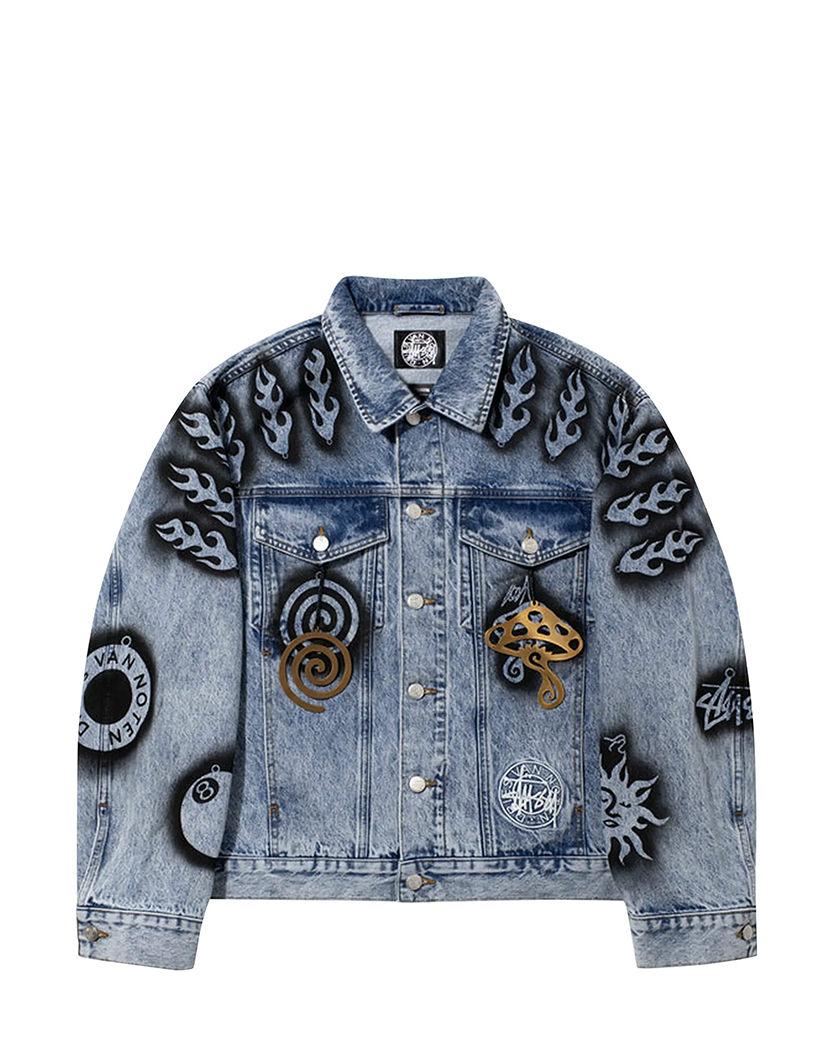 Stussy x Dries Van Noten Hand-Stencilled Denim Jacket Washed Blue