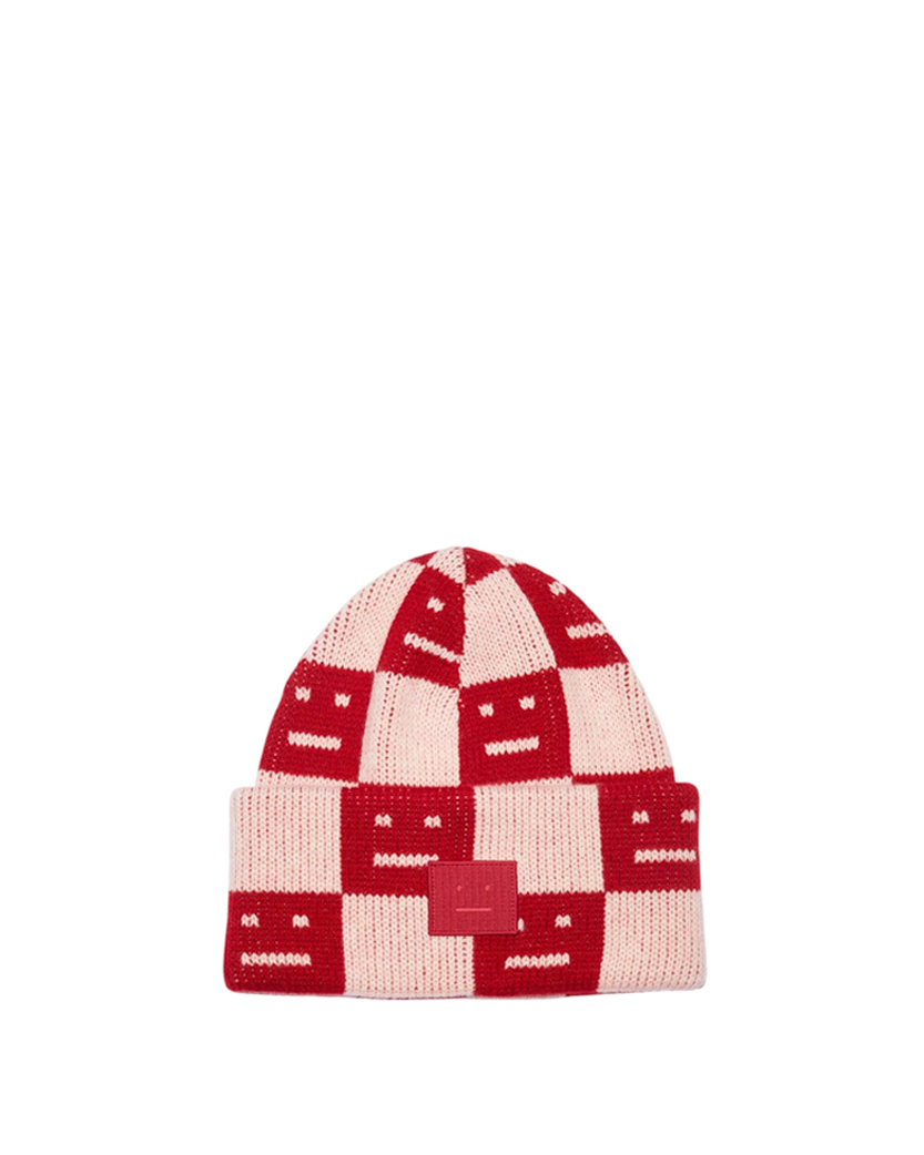 Acne Studios Rib knit beanie hat Deep red/faded pink