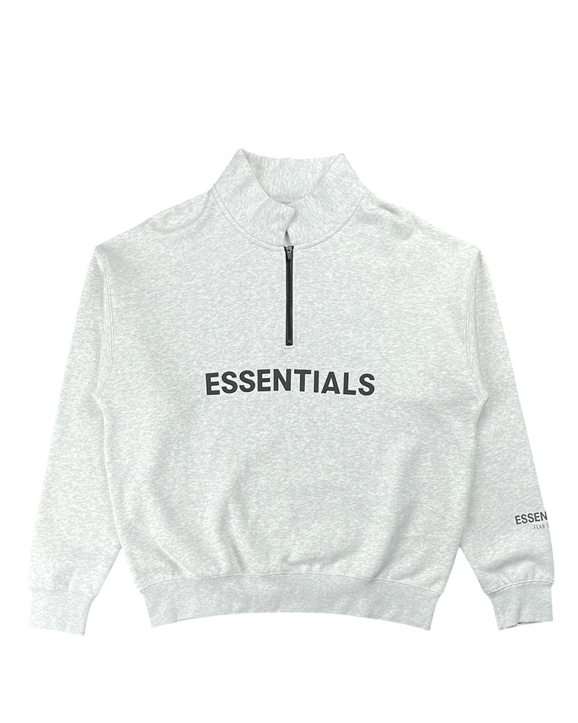 Fear Of God Essentials Front Logo Half Zip Sweat Light Grey