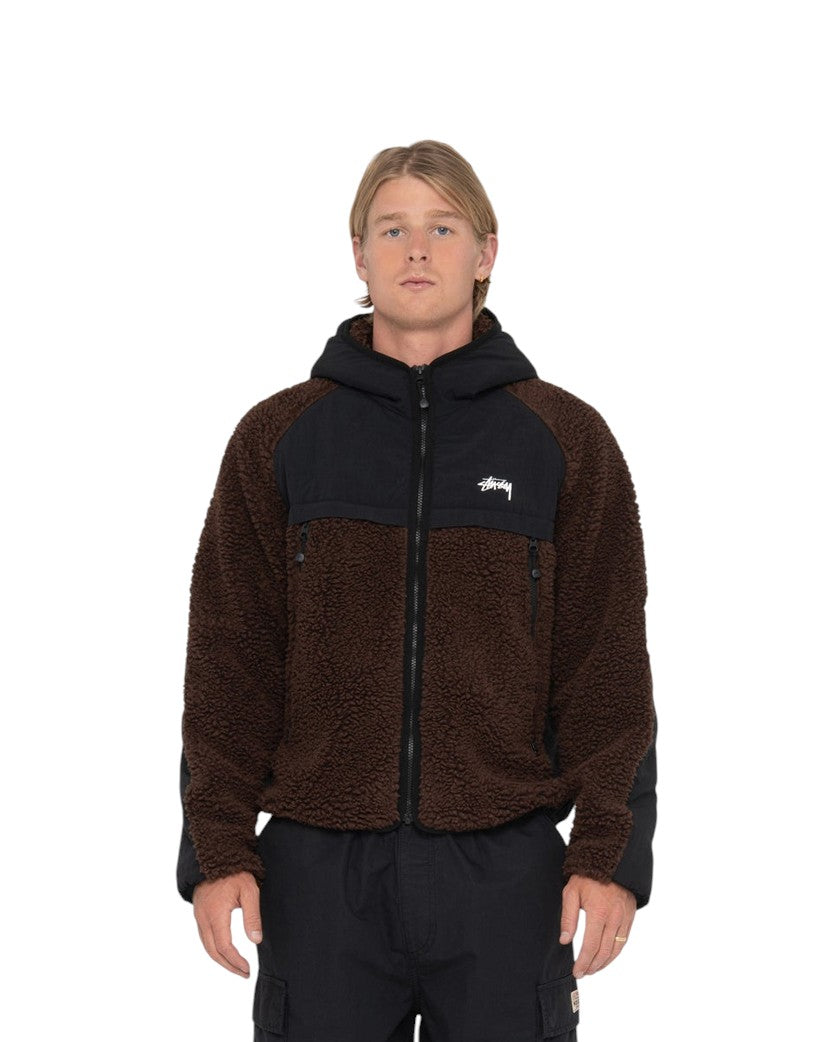 STUSSY Sherpa Paneled Hooded Jacket Brown