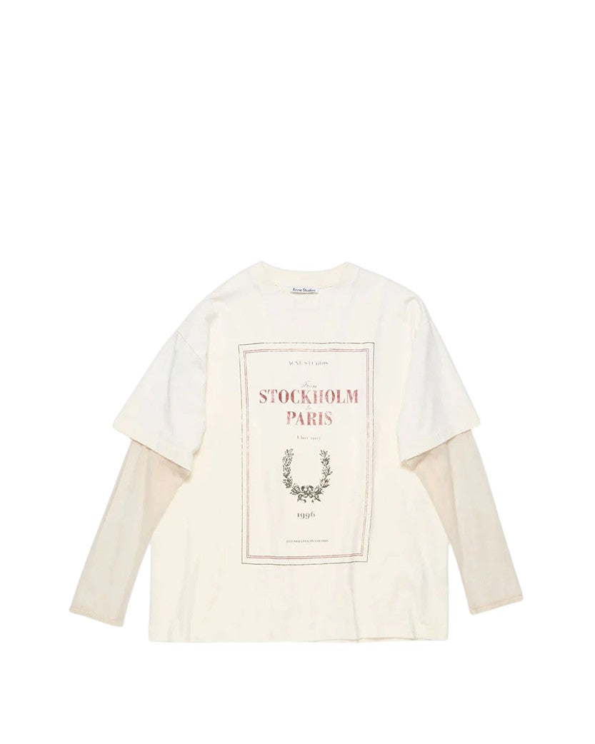 Acne Studios Layered Stockholm Paris Print T-Shirt Off White