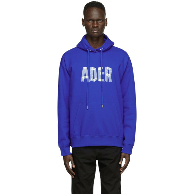Ader Error Exclusive Tape Logo Hoodie Blue