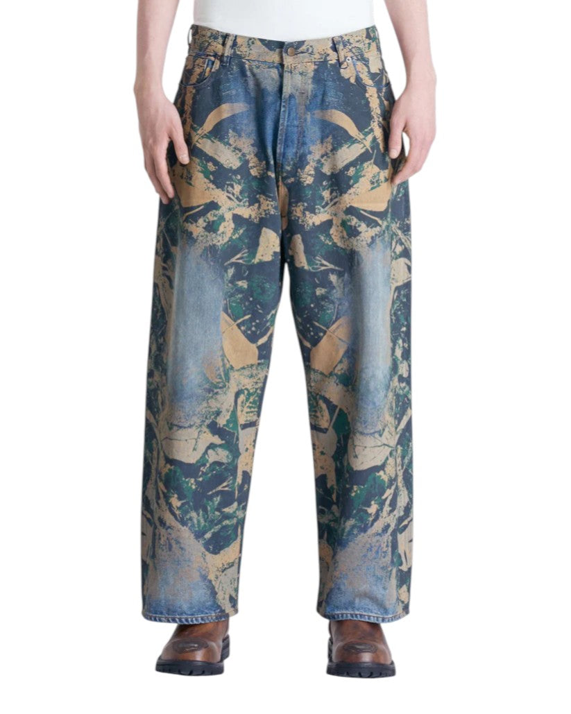 Acne Studios Printed Denim Wide Jeans Mossy Oak