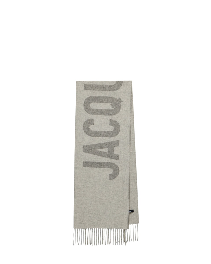 Jacquemus Logo Jacquard Fringed Edge Scarf Grey