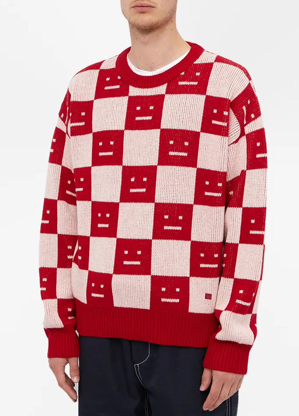 Acne Studios Face Maglia jacquard wool sweater Red