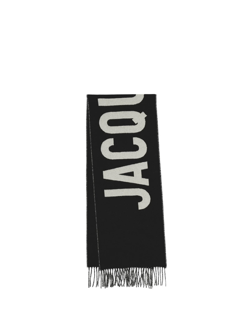 Jacquemus Logo Jacquard Fringed Edge Scarf Black