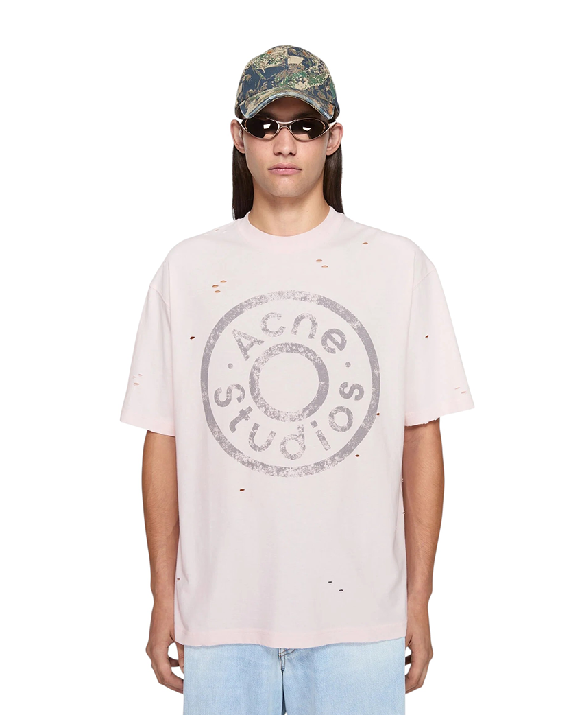 Acne Studios Distressed Logo Print T-Shirt Faded Pink