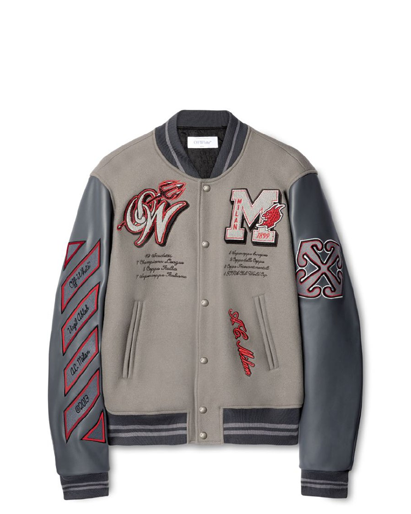 Off-White c/o AC Milan Logo Varsity Jacket Grey