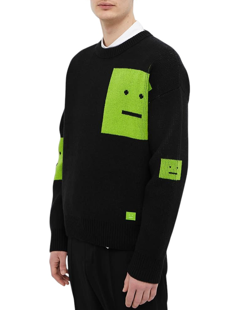 Acne Studios Animation Pop Face Crewneck Sweater Black Green