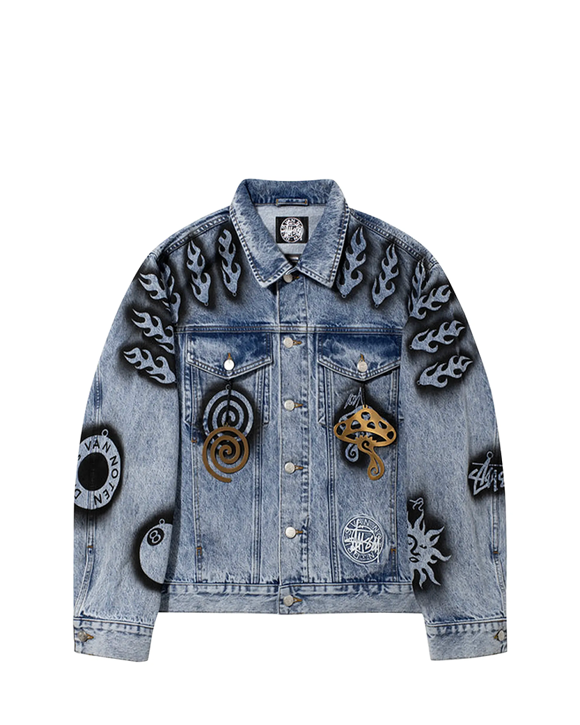 Stussy x Dries Van Noten Hand-Stencilled Denim Jacket Washed Blue