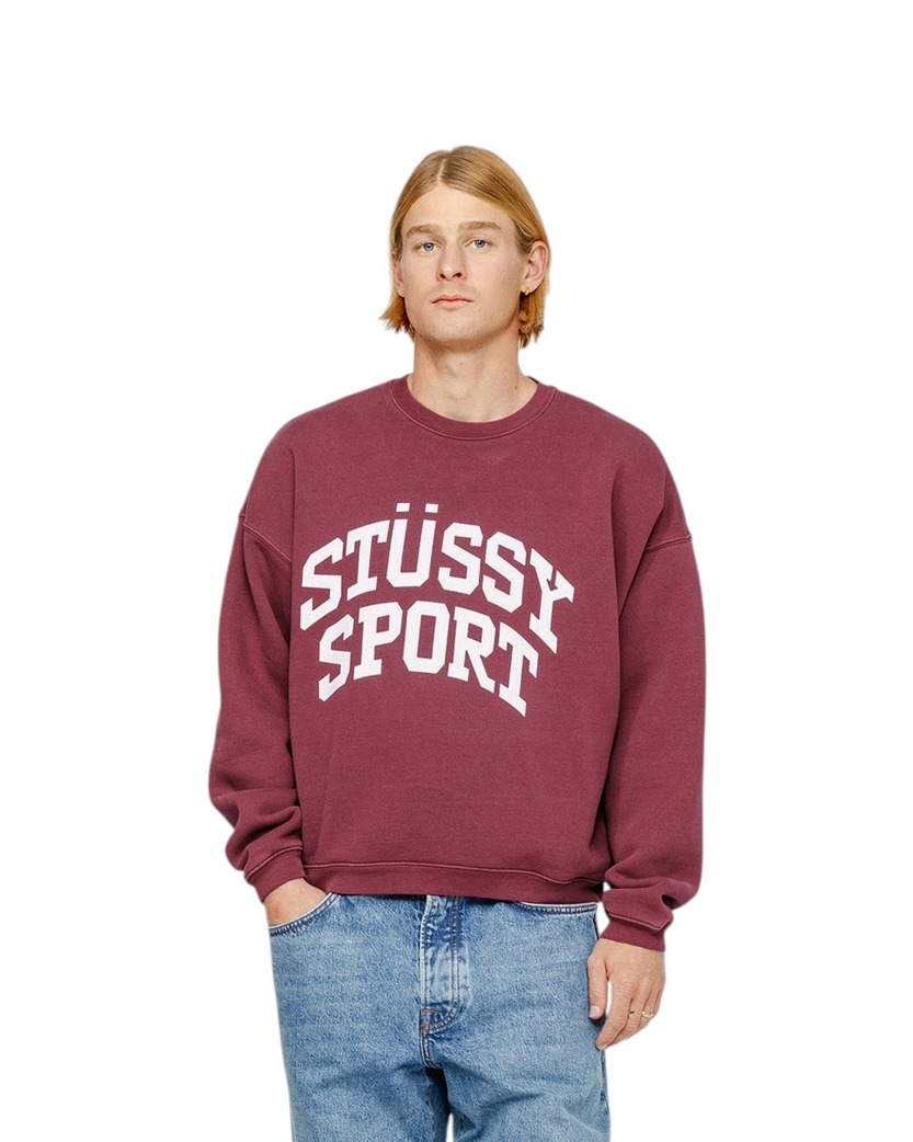 STUSSY Big Crackle Sport Crew Burgundy