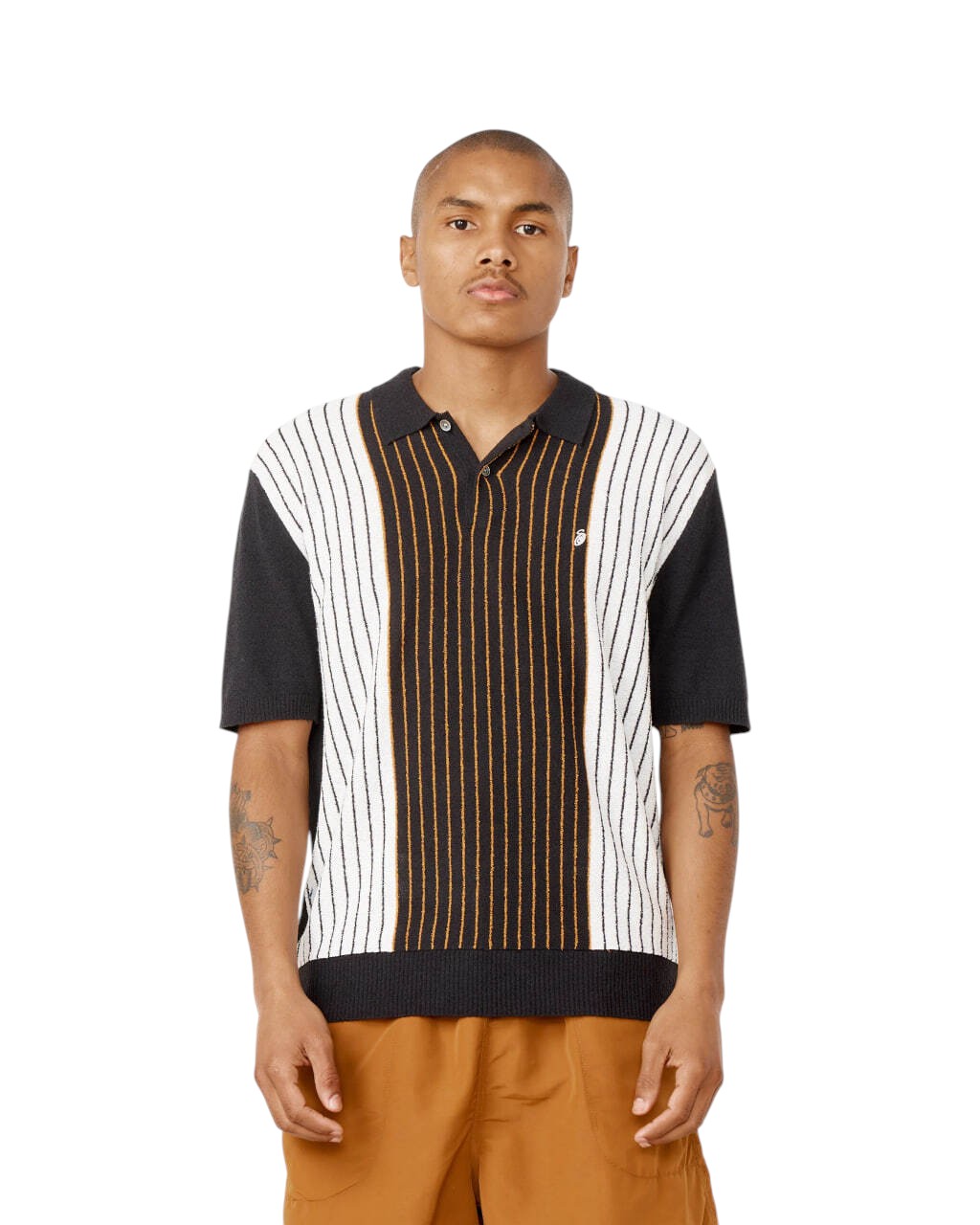 STUSSY Textured SS Polo Sweater Black Stripe