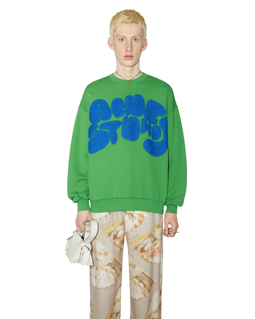 Acne Studios Crew neck bubble logo sweater Electric Green
