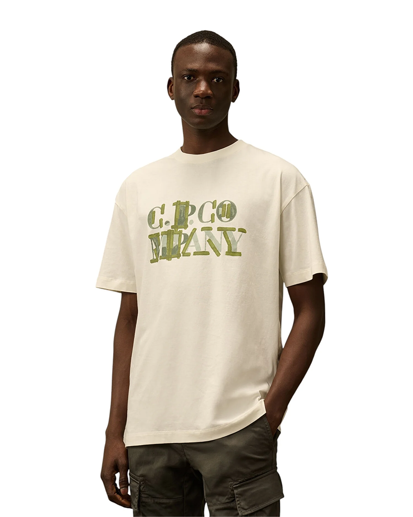 C.P. Company 30/1 Jersey Blurred Logo T-Shirt White/Green
