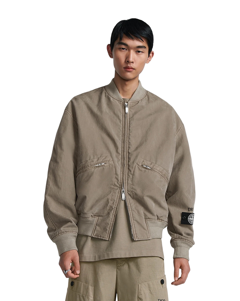 Stone Island x Dior Habotai Silk Blend Bomber Jacket Brown SI0234-BN