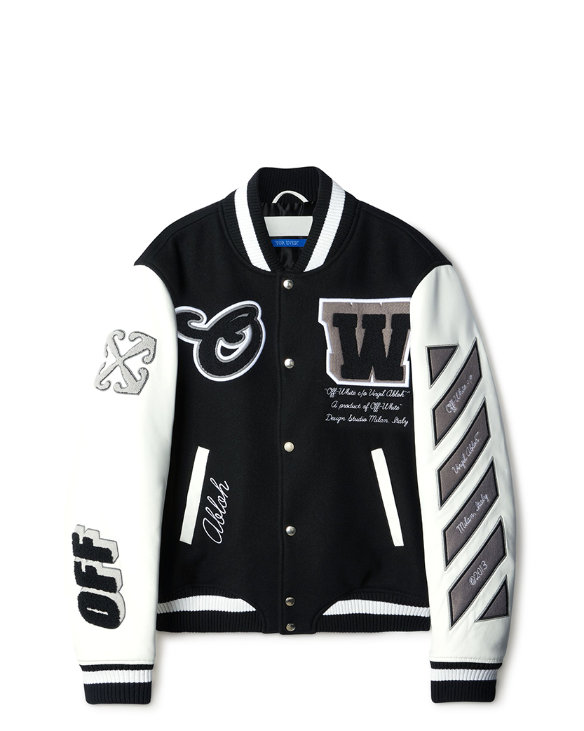 Off-White Leather Wool Varsity Jacket Black/White