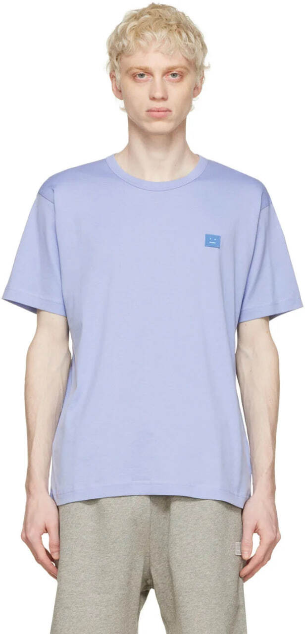 Acne Studios T-Shirt With Ellison Face Patch Light Blue